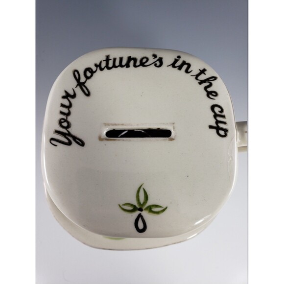 Tea Cup Shaped Coin Bank Your Fortunes in the Cup w Rooster Pennsylvania Dutch - Picture 4 of 10